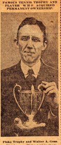 Walter Goss holding Fisk Trophy which he acquired permanent ownership of in 1918