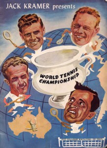 Advertisement for the tennis exhibition featuring Jack Kramer, Pancho Segura, Frank Sedgeman, and Ken MacGregor