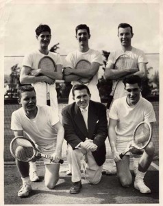 University of Portland team - 1954: Burke Mims, Mike Tichy (coach), Jerry Doyle, Jack Neer, Mike Walsh, Jim Flynn